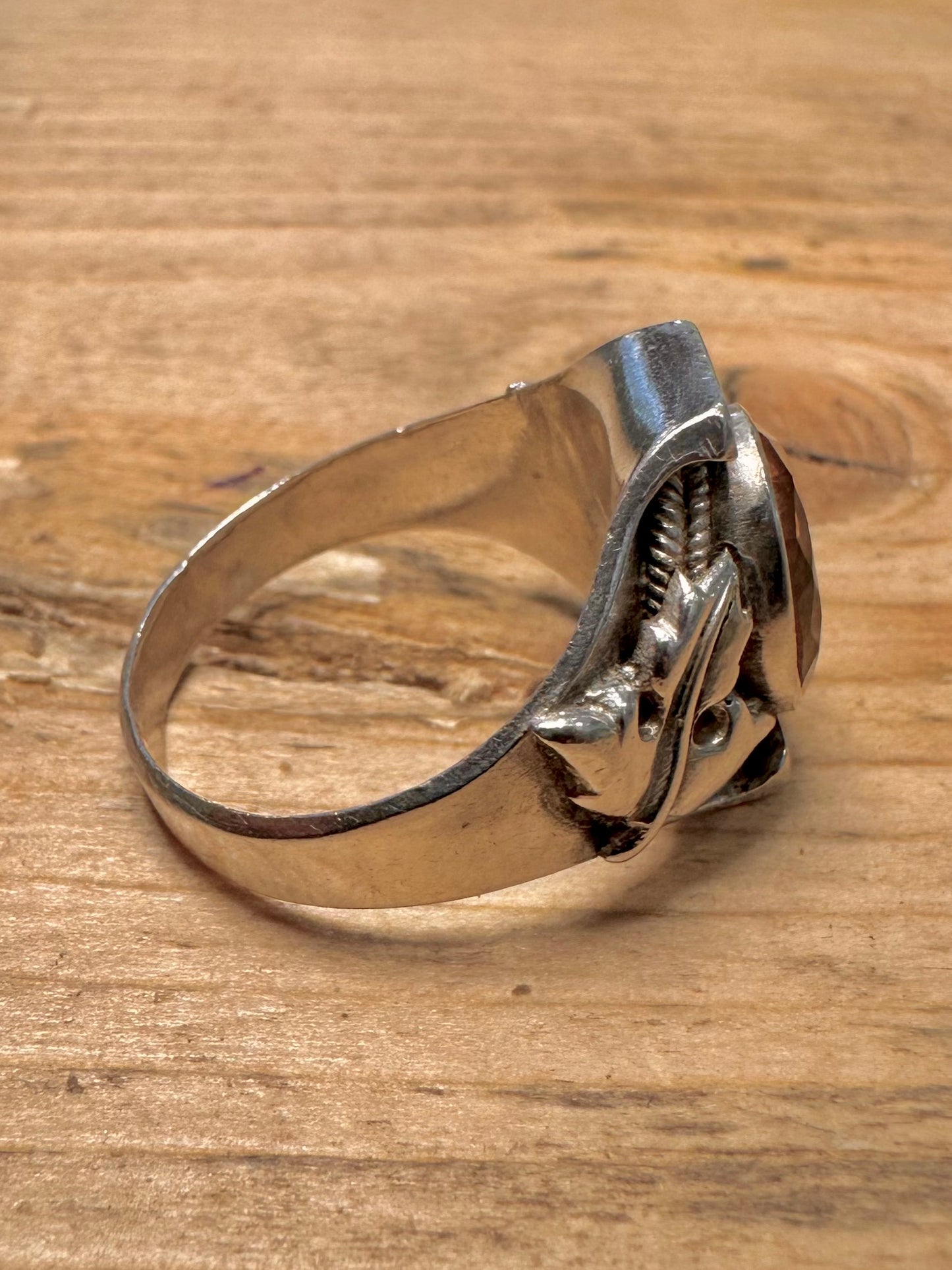 Vintage Citrine Boho Shield 925 Silver Size T Ring