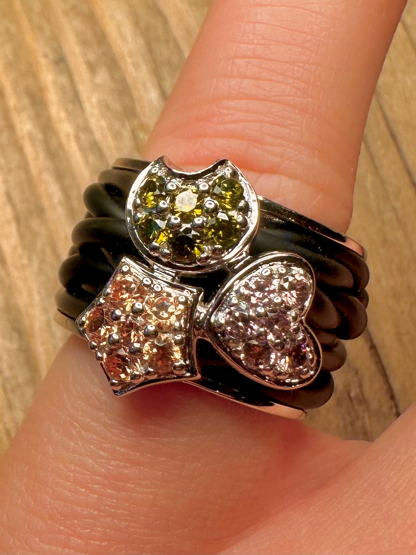 Bella Étoile Multi Coloured CZ Rubber Knotted 925 Sterling Silver Size K1/2 Ring