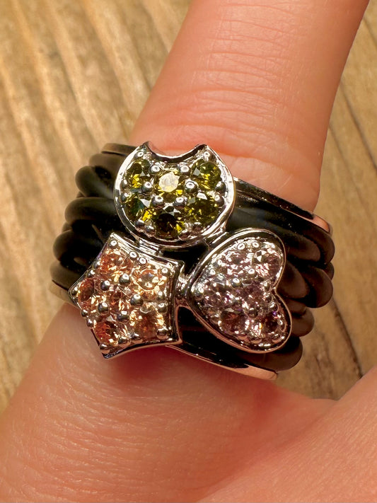 Bella Étoile Multi Coloured CZ Rubber Knotted 925 Sterling Silver Size K1/2 Ring