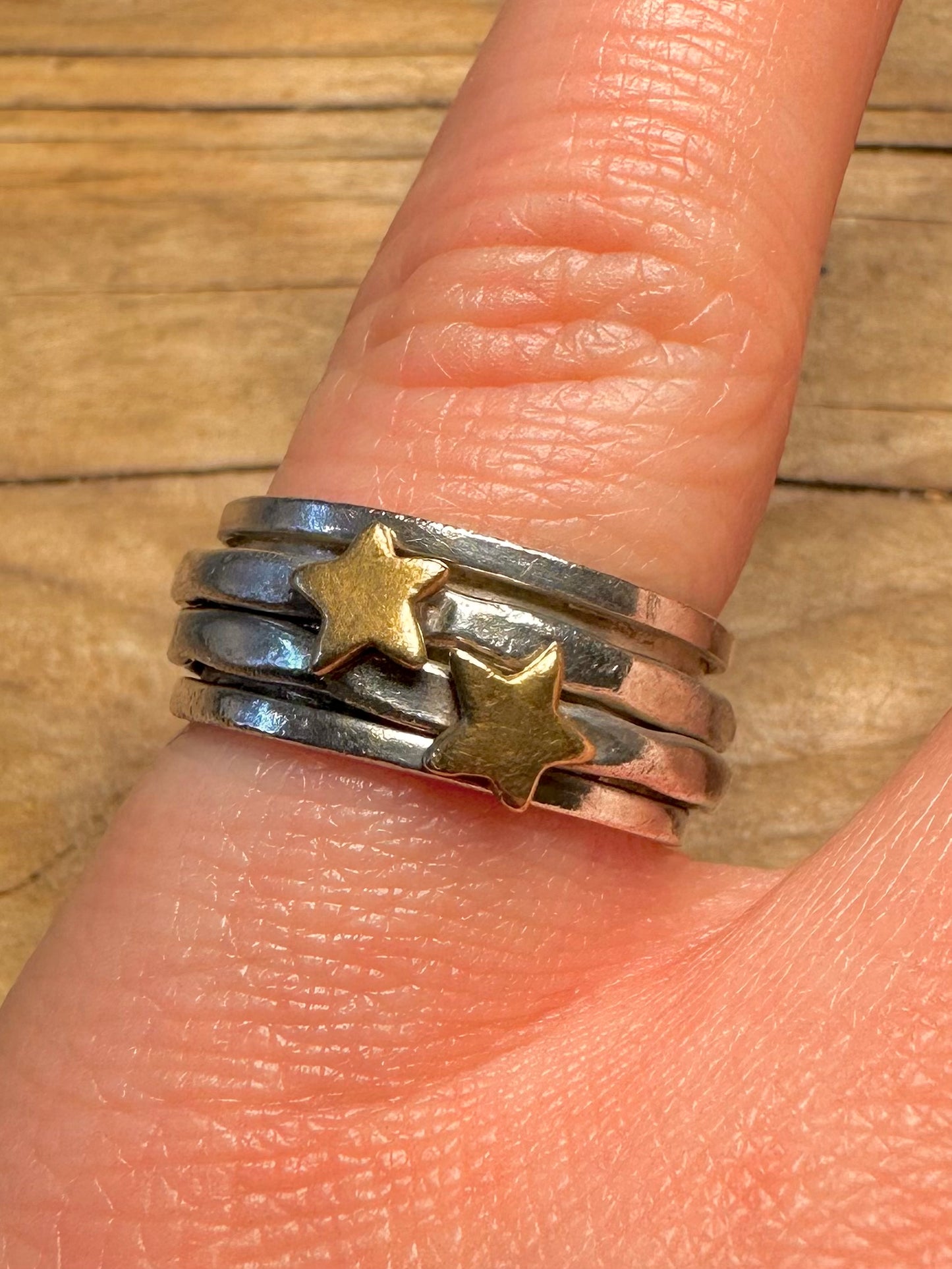 Vintage Spinner Gold Stars 925 Sterling Silver Size N Ring
