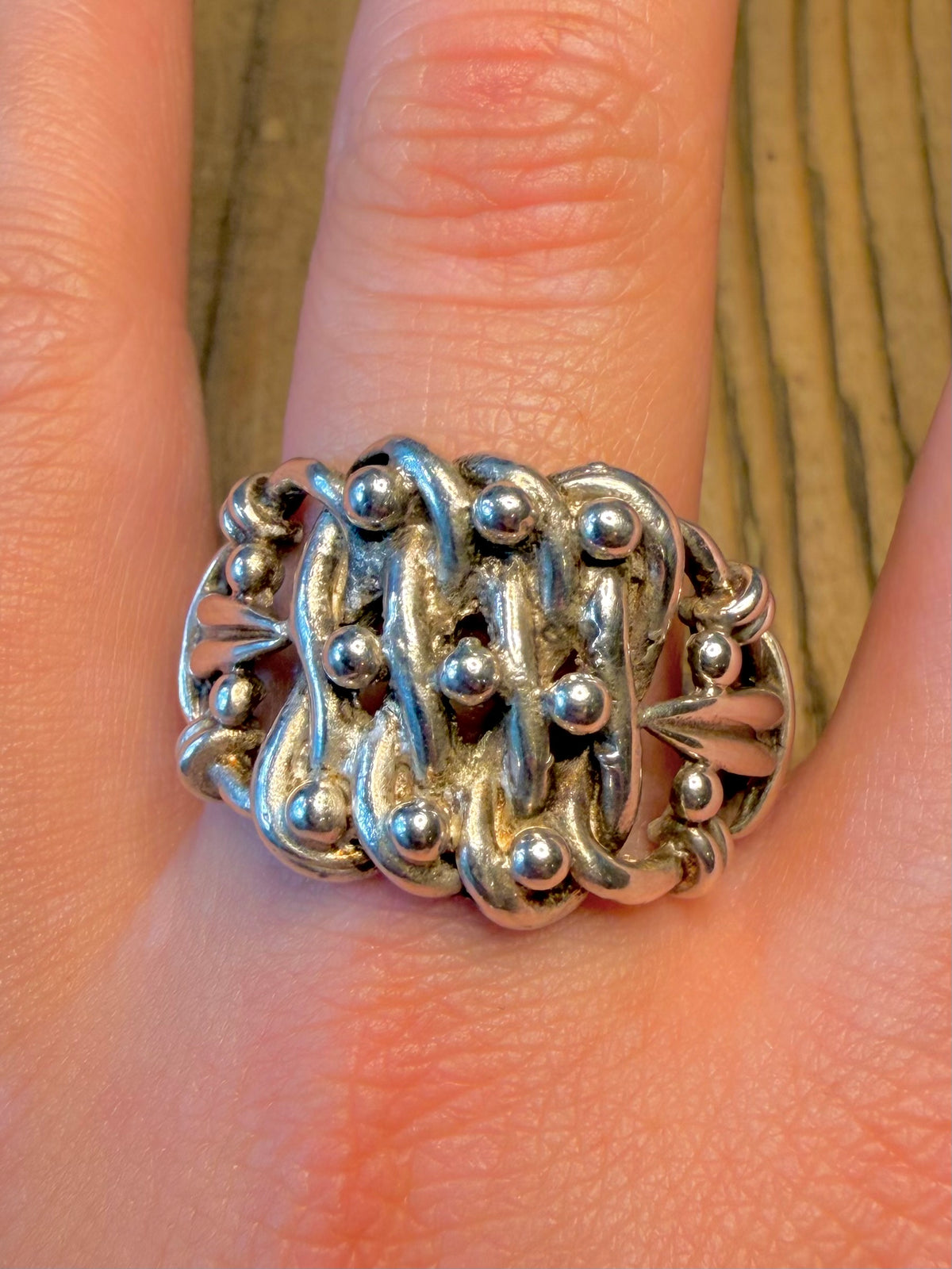 Unique 1985 Keepers Maker GGC Hallmarked 925 Sterling Silver Size Z+6 Ring