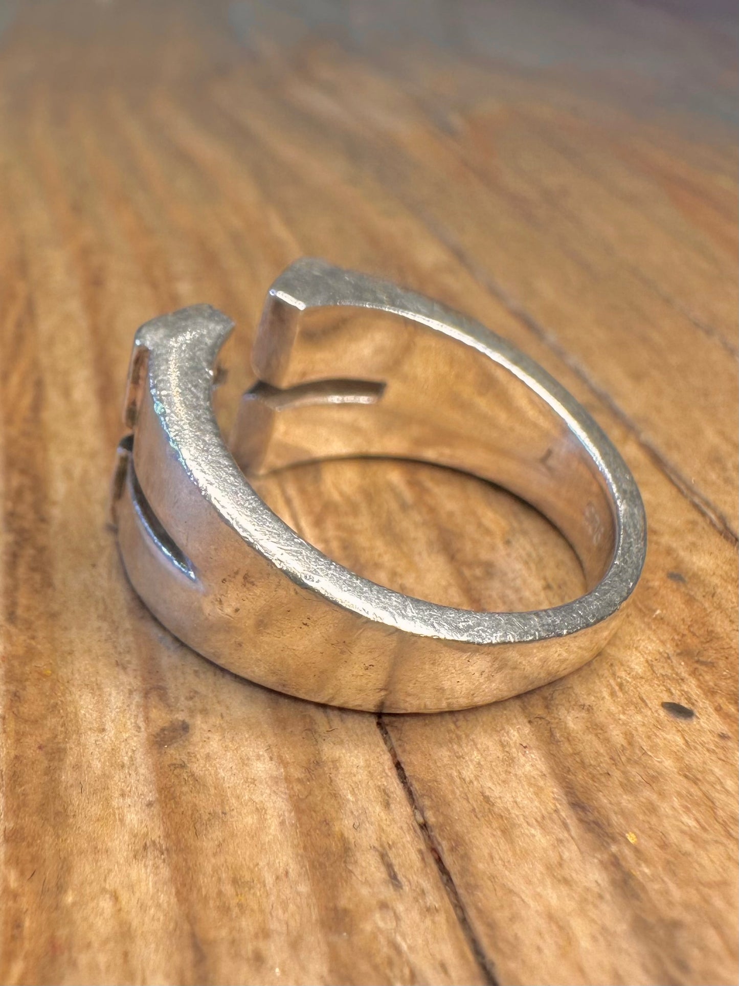 Abstrakter offener Dual-Block-Ring aus 925er Sterlingsilber, Größe N