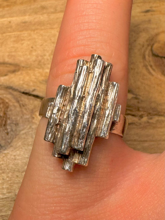 Abstract Brutalist Pillars 925 Silver Size Size M Ring