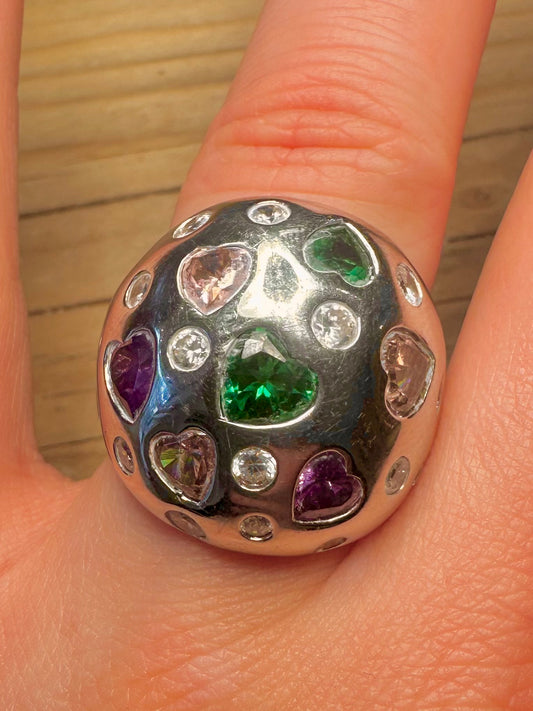 Bella Étoile Multi Gemstone Dome Hearts 925 Sterling Silver Size P1/2 Ring