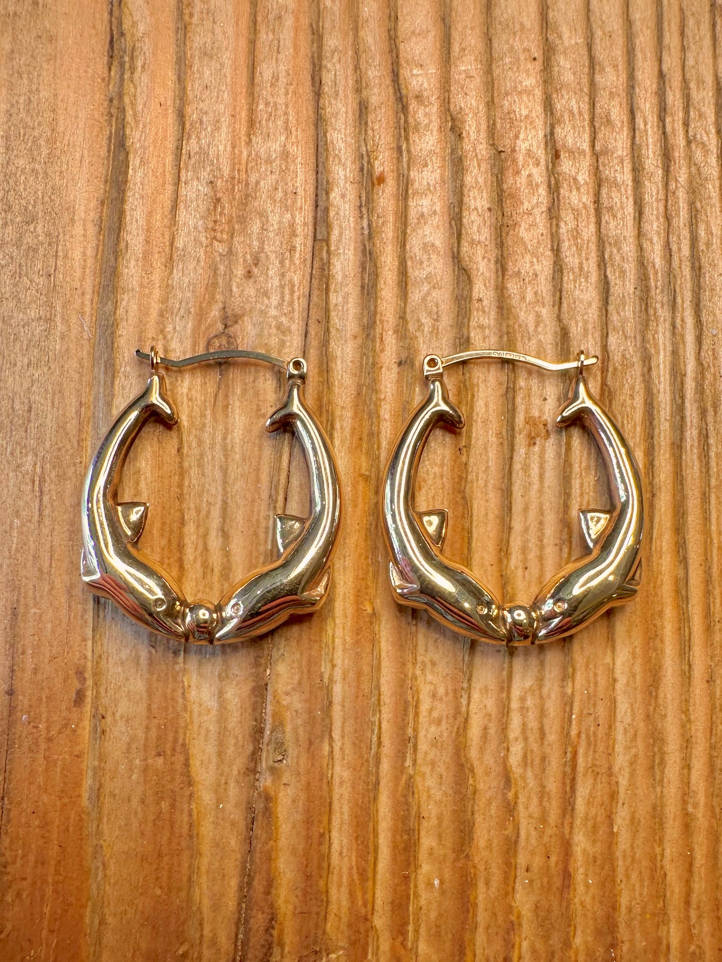 9ct Gold 1999 Dolphin Hoop Earrings
