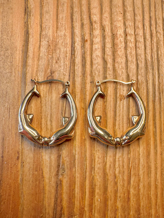 9ct Gold 1999 Dolphin Hoop Earrings