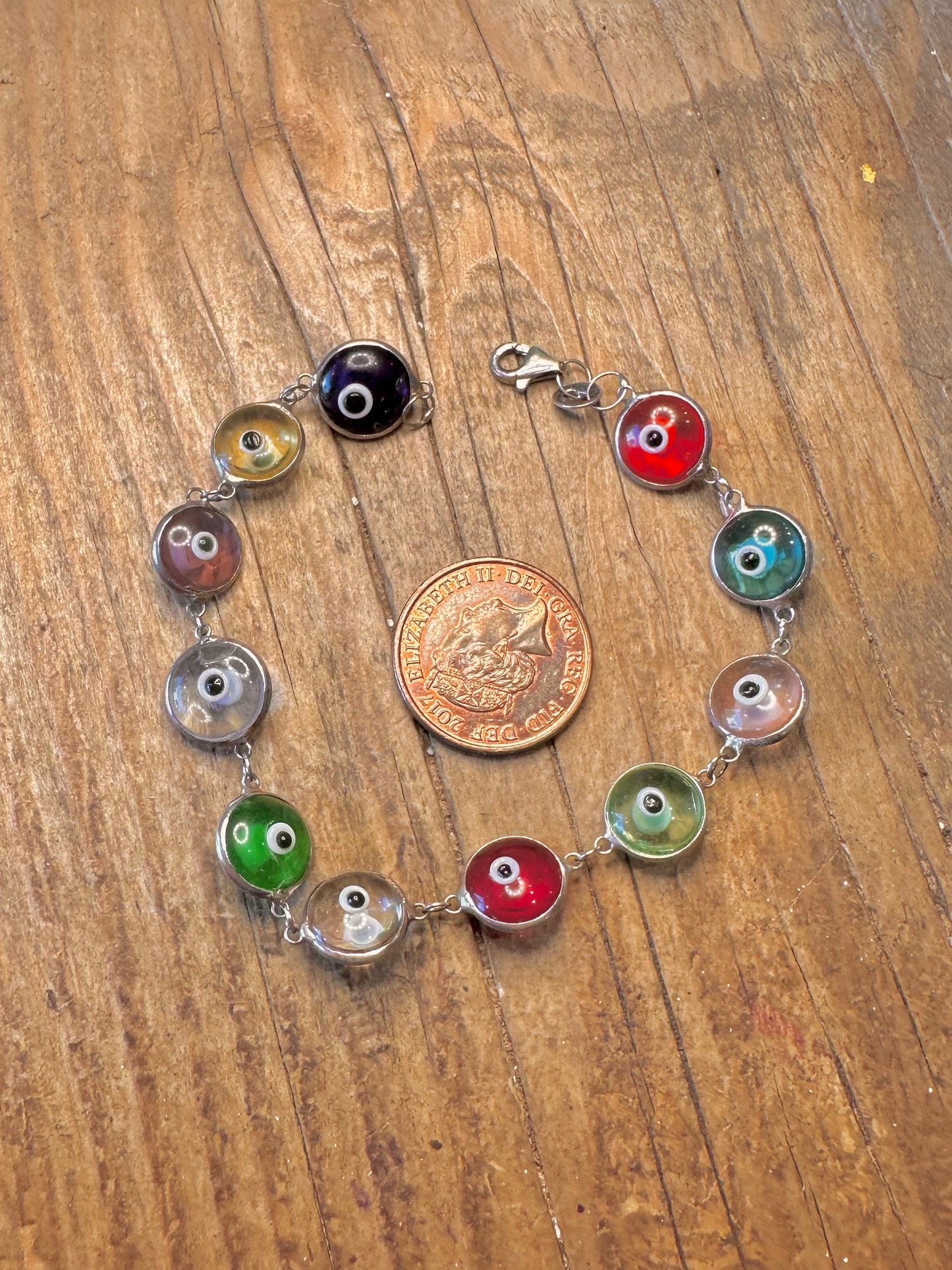 Evil Eye Multi Coloured 925 Sterling Silver 7.4 inch Bracelet