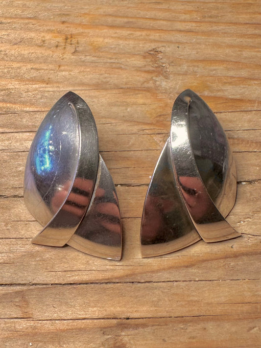 Abstract Modernist Chunky 925 Sterling Silver Earrings