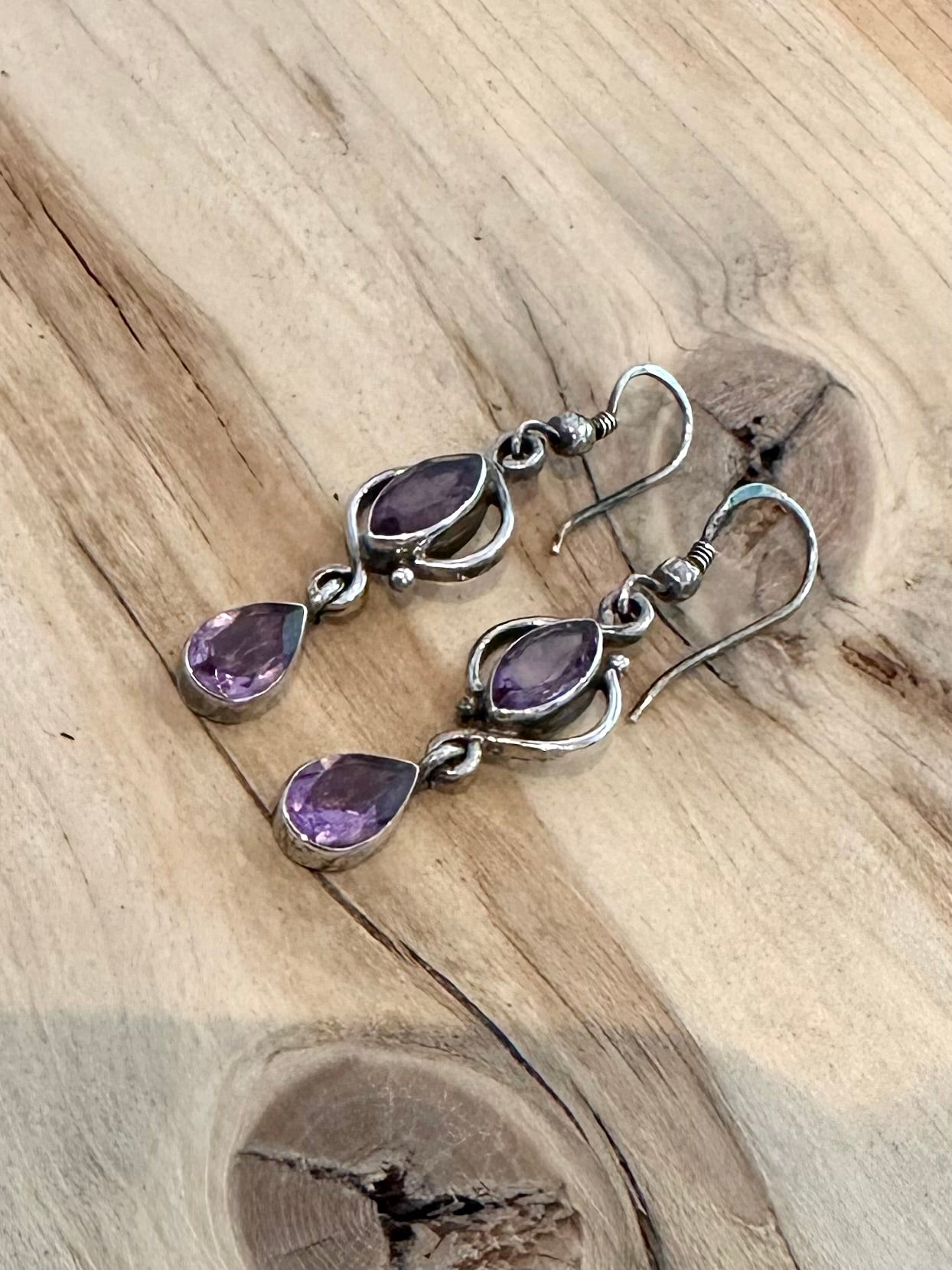 Vintage Dangle Amethyst 925 Silver Earrings