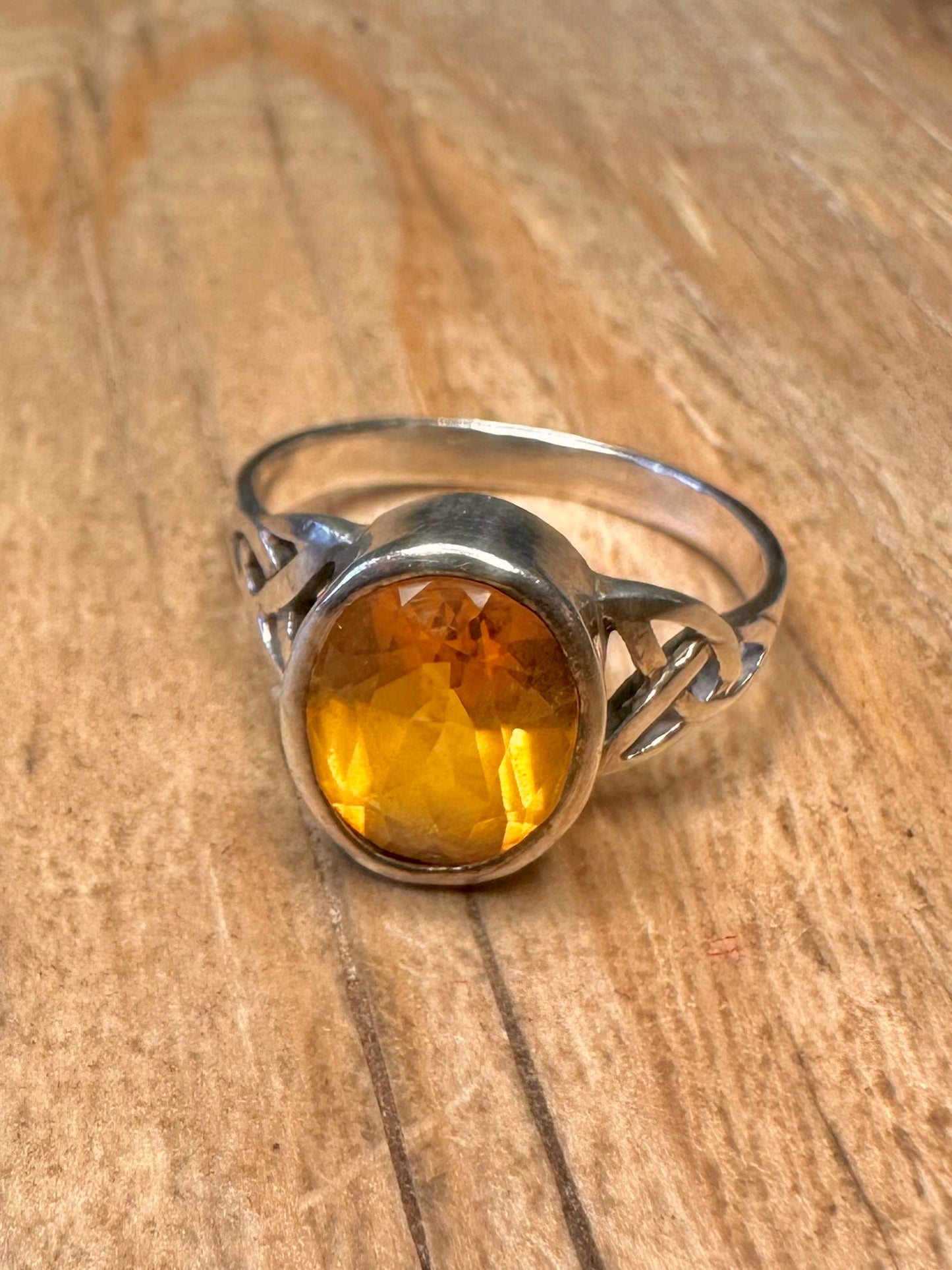 Vintage Citrine Celtic 925 Sterling Silver Size O1/2 Ring