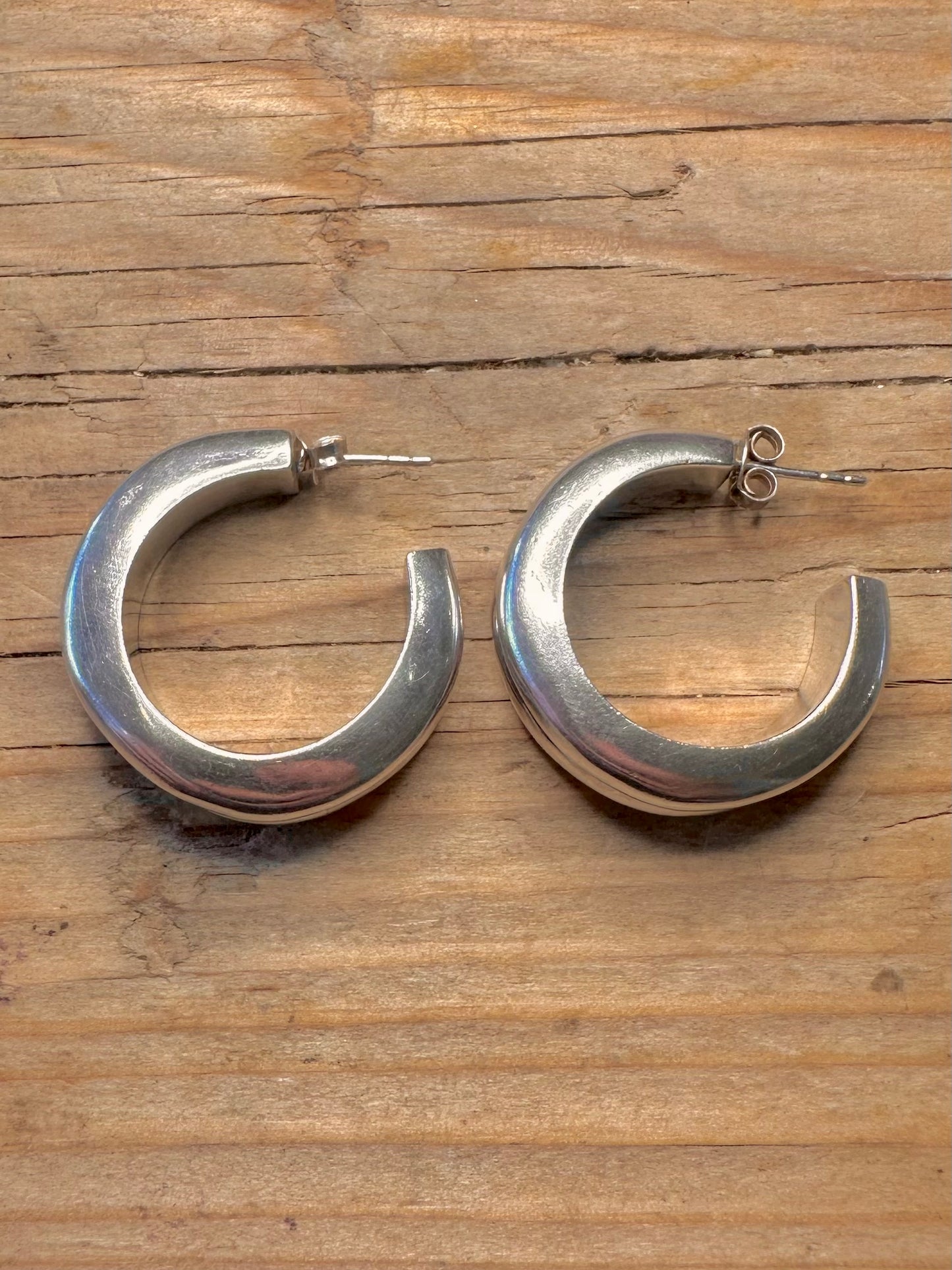 Vintage Chunky Abstract Half Hoops 925 Sterling Silver Earrings