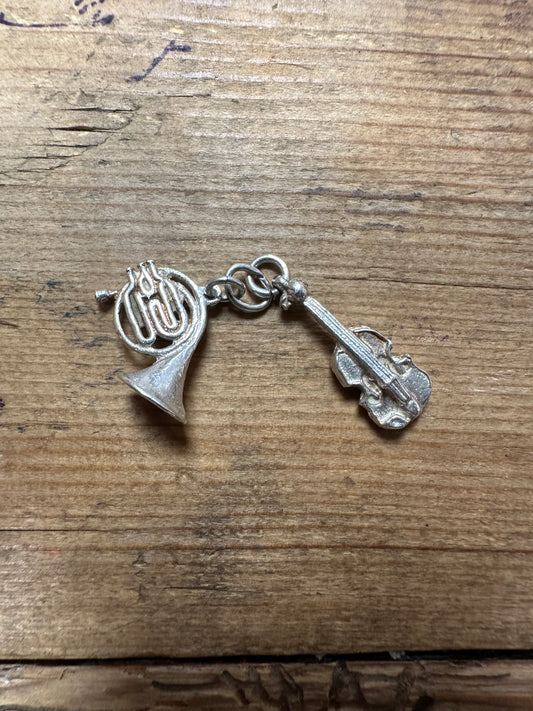 Vintage French Horn and Cello Silver Charm Pendant