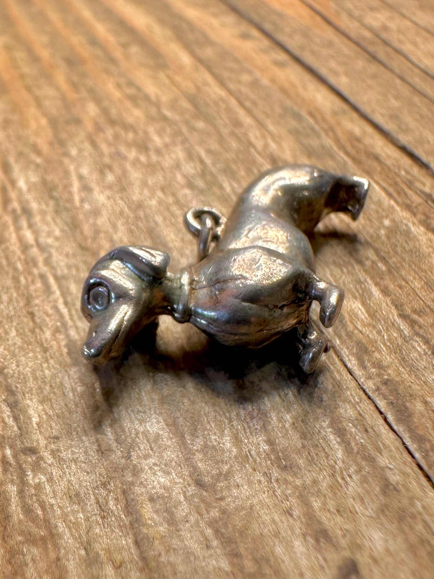 Massiver Dackel 925 Sterling Silber Charm-Anhänger
