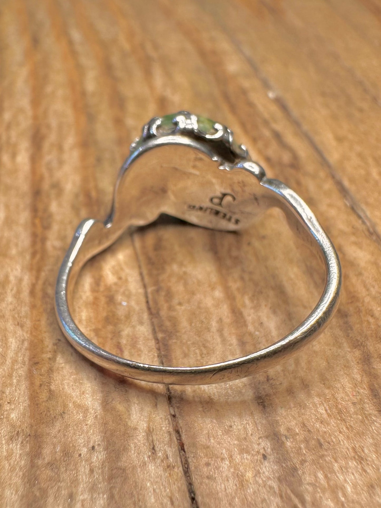 Vintage Navajo Green Stone Maker JP 925 Sterling Silver Size M1/2 Ring