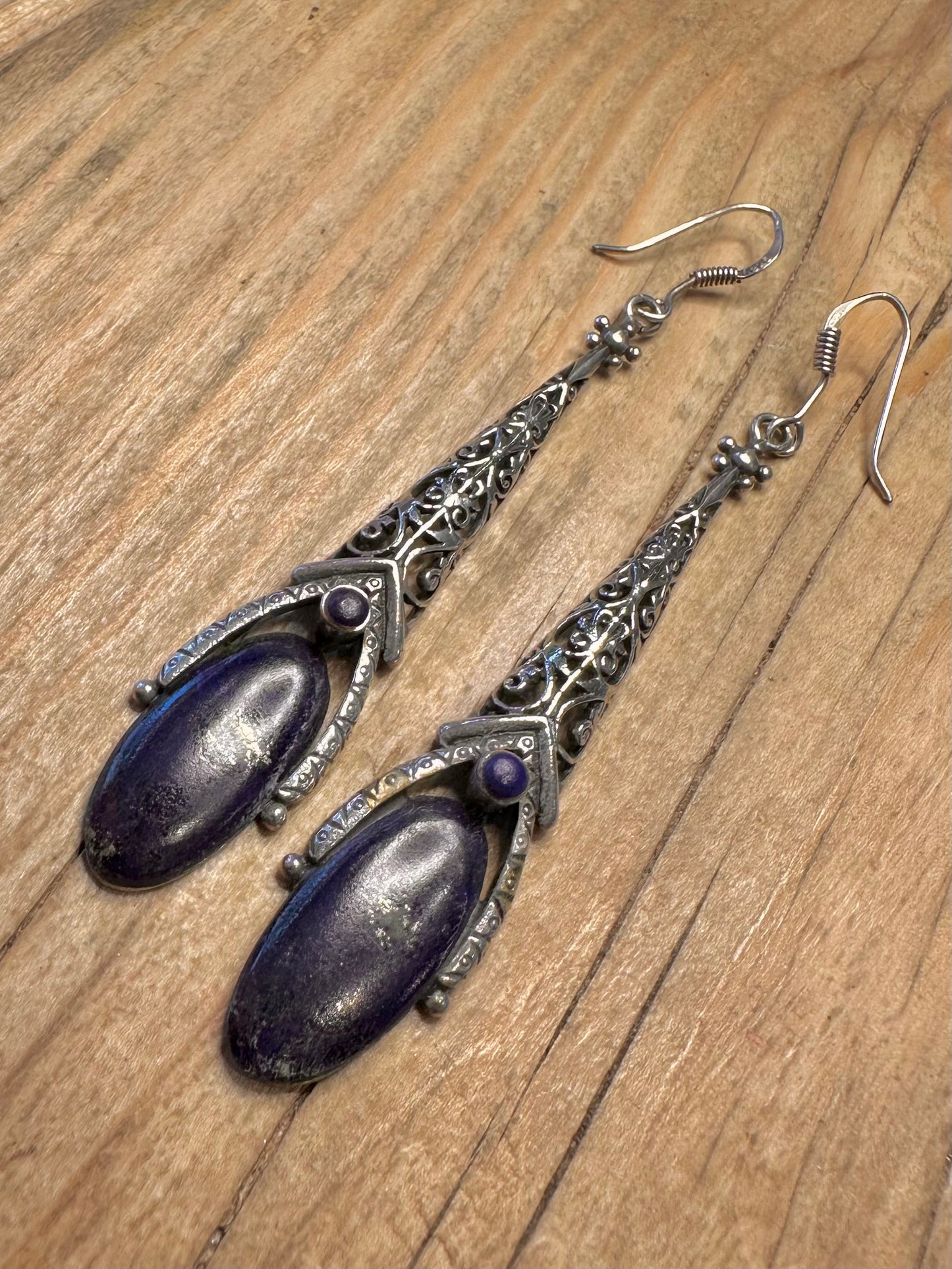 Vintage Lapis Ornate Lapis 925 Sterling Silver Earrings