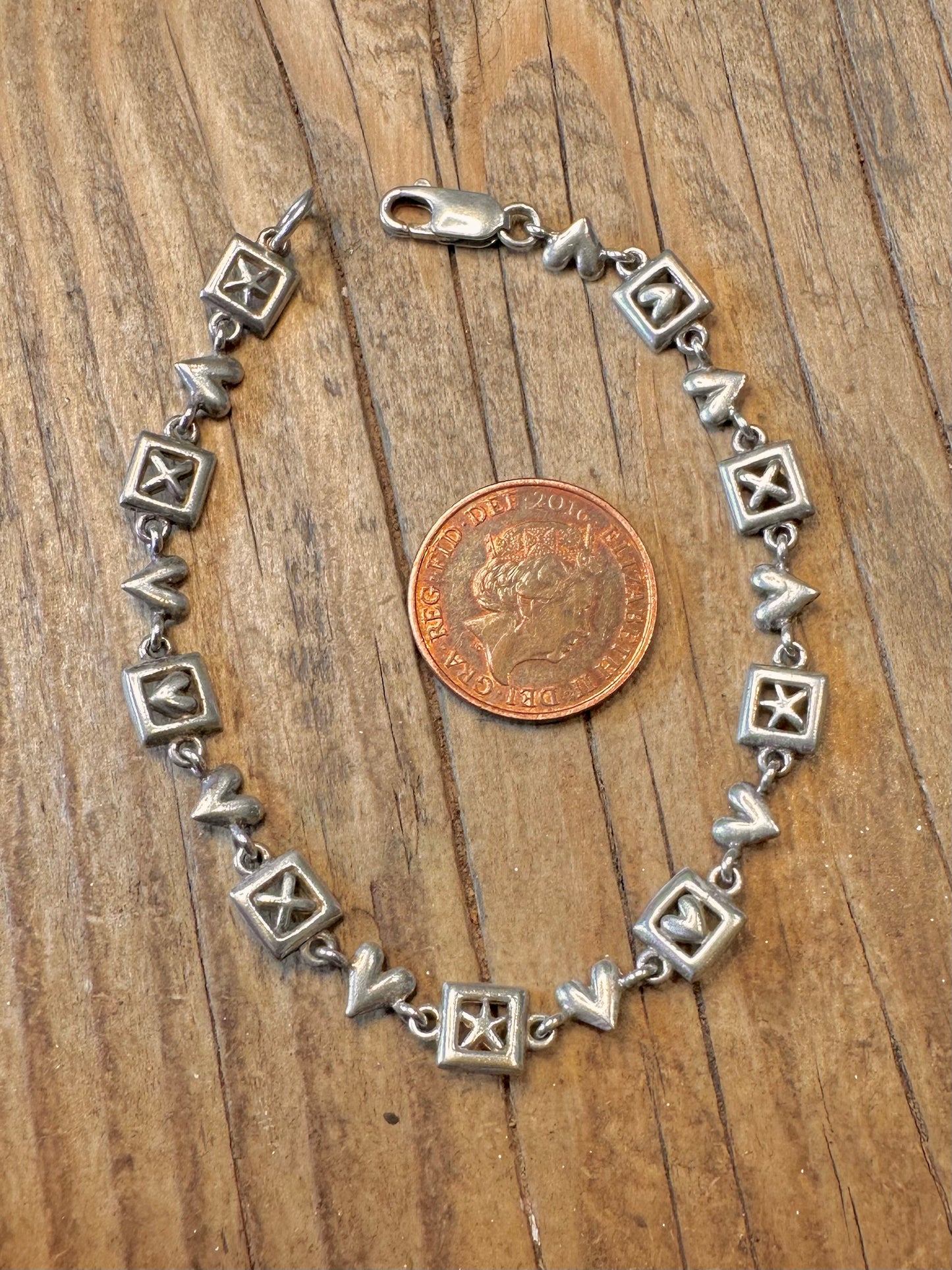Star and Heart Link 925 Sterling Silver 7.2 inch Bracelet