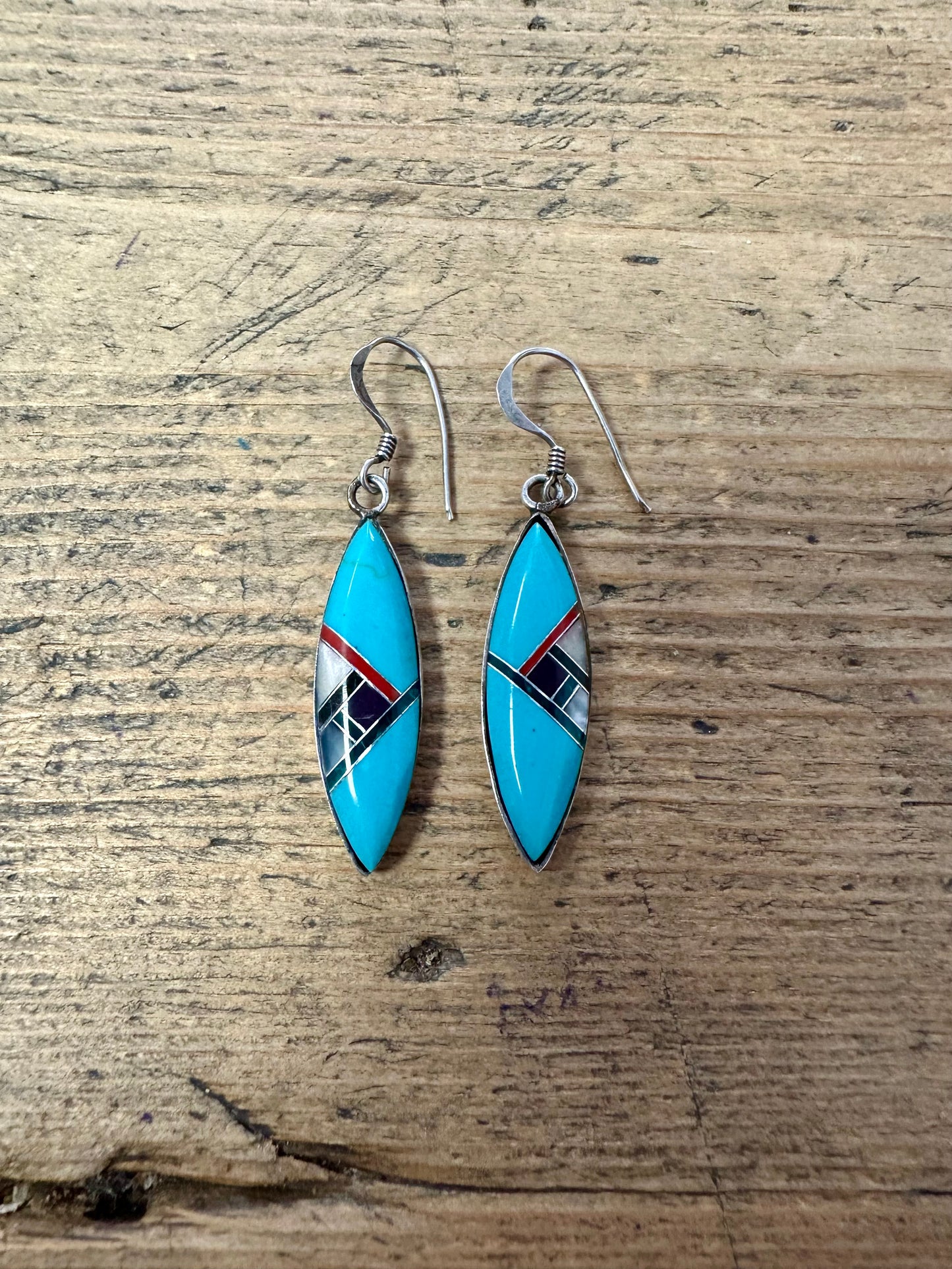 Vintage Zuni Navajo Dangle Turquoise 925 Silver Earrings