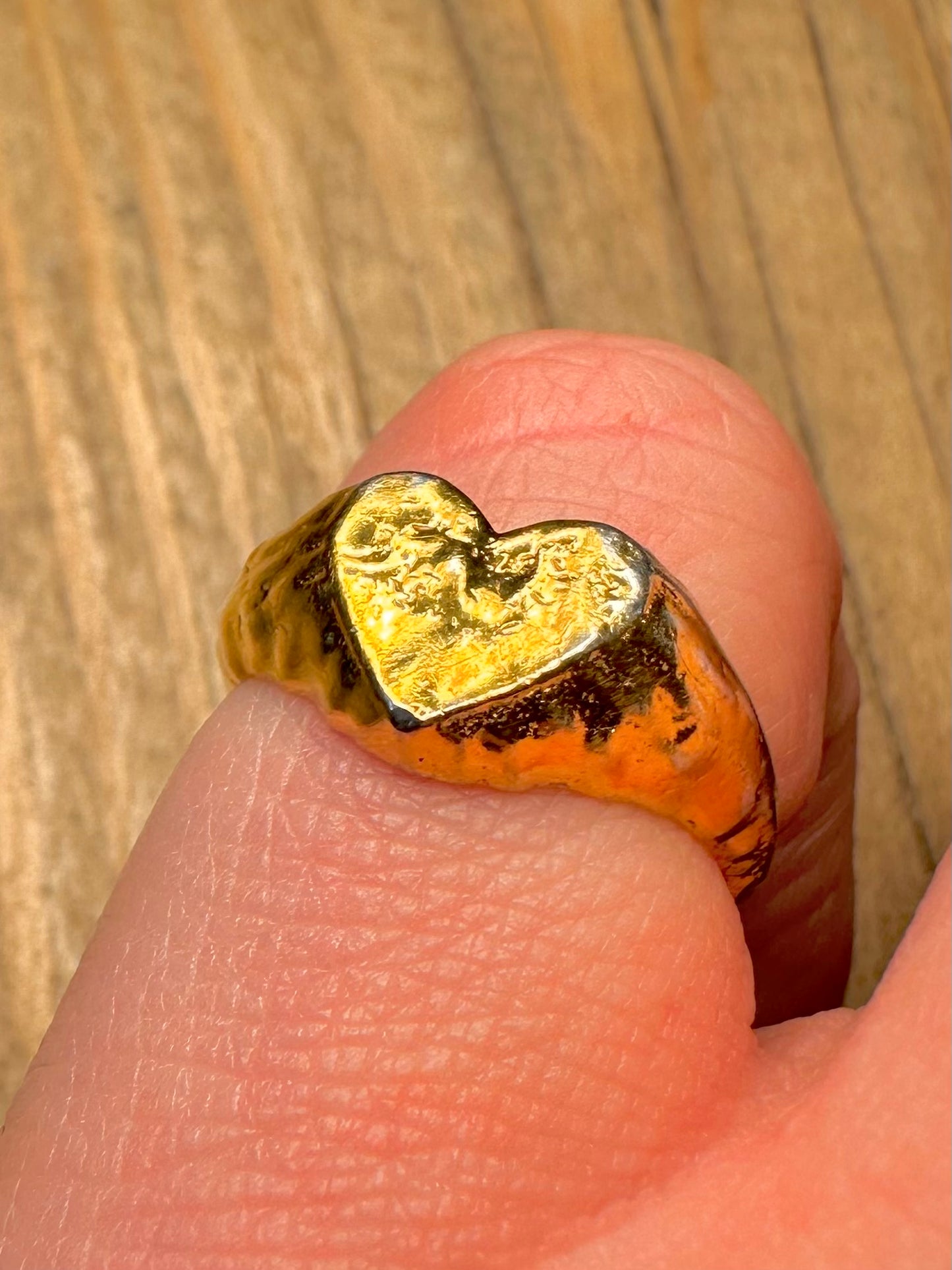 Modernist Heart Textured Gold on 925 Sterling Silver Size J1/2 Ring