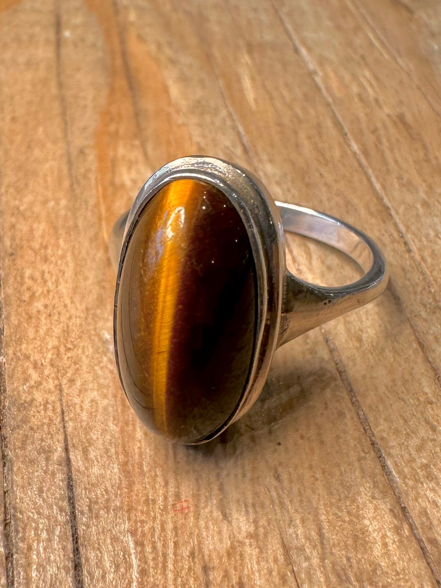 Vintage Tigers Eye Oval 925 Sterling Silver Size Q1/2 Ring