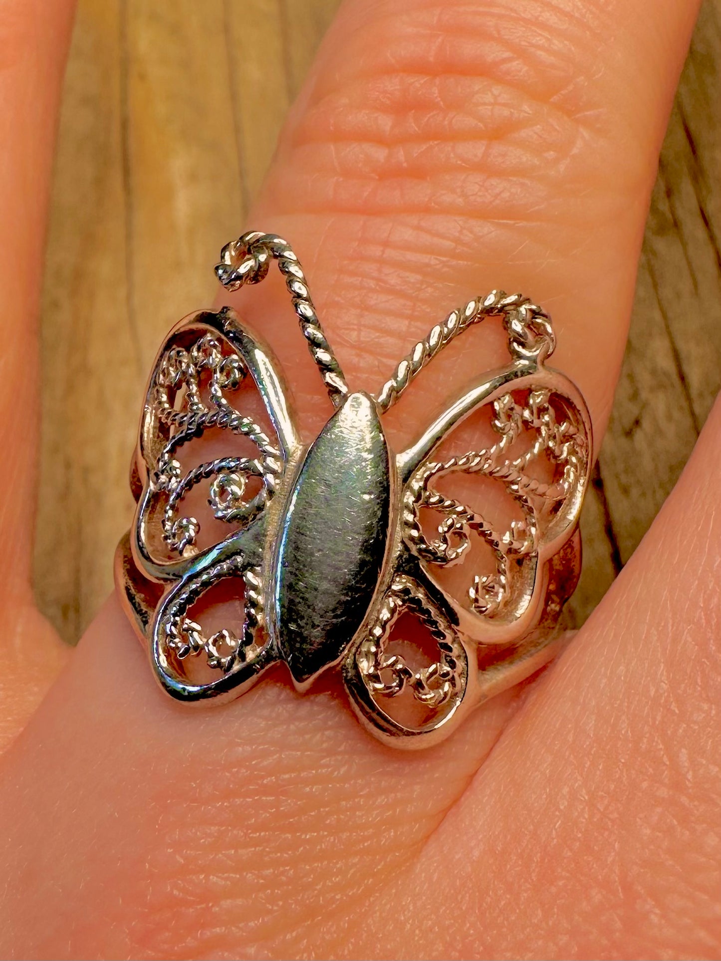 Vintage Butterfly Filigree 925 Sterling Silver Size P Ring