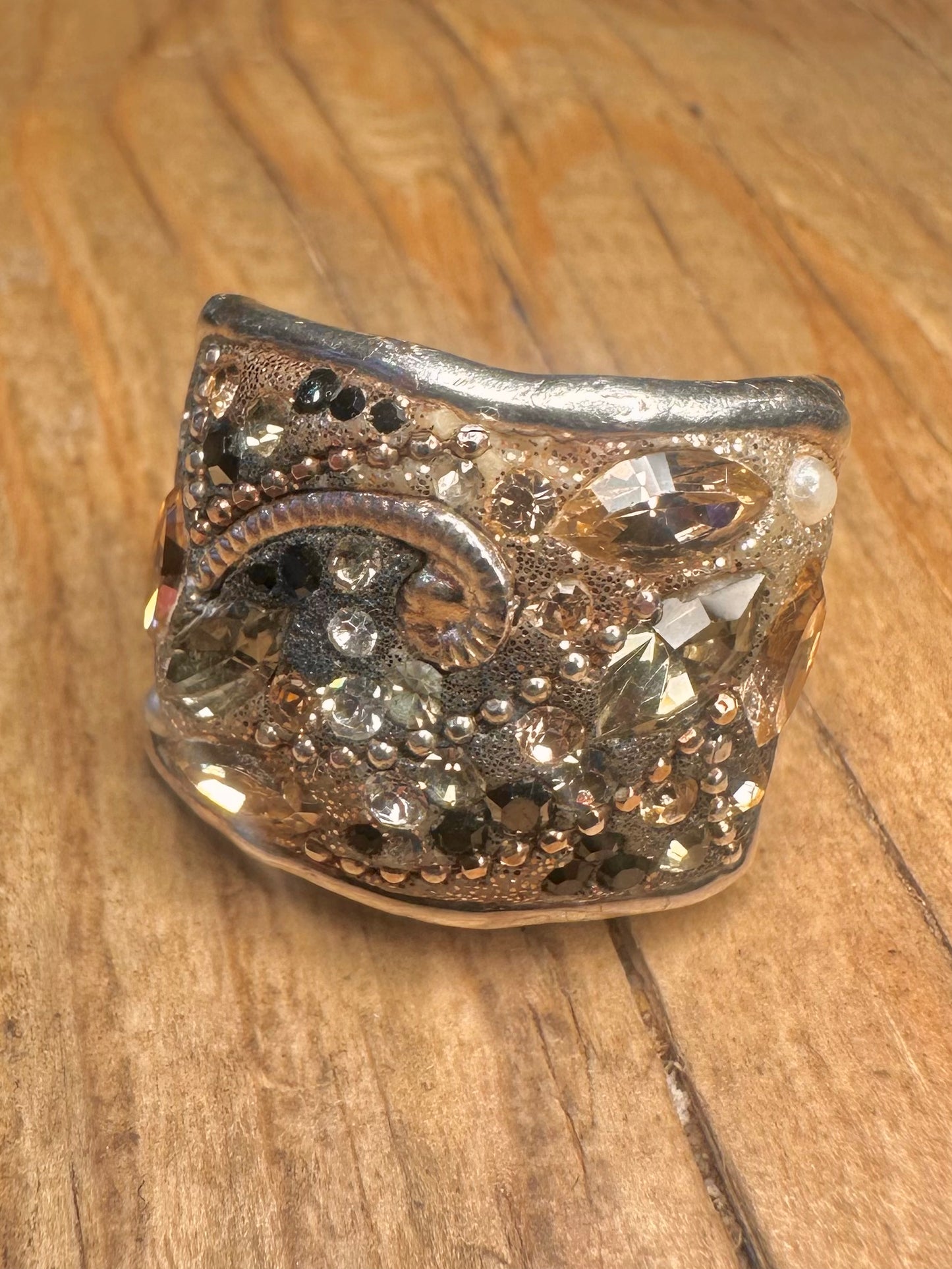 Vintage Sea Themed Stones and Pearl 925 Sterling Silver Size U Ring