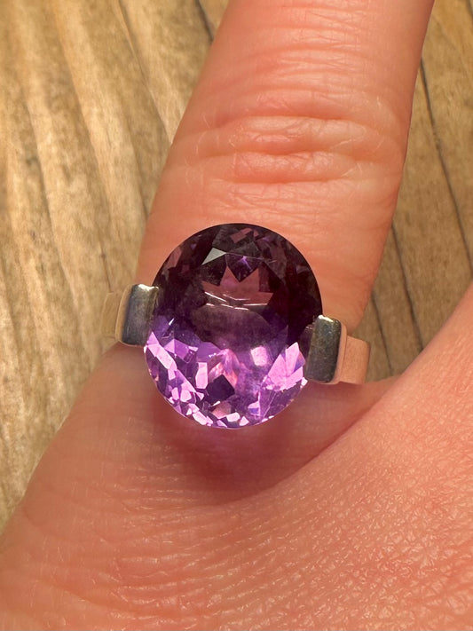 Abstract Amethyst Faceted 925 Sterling Silver Size L1/2 Ring