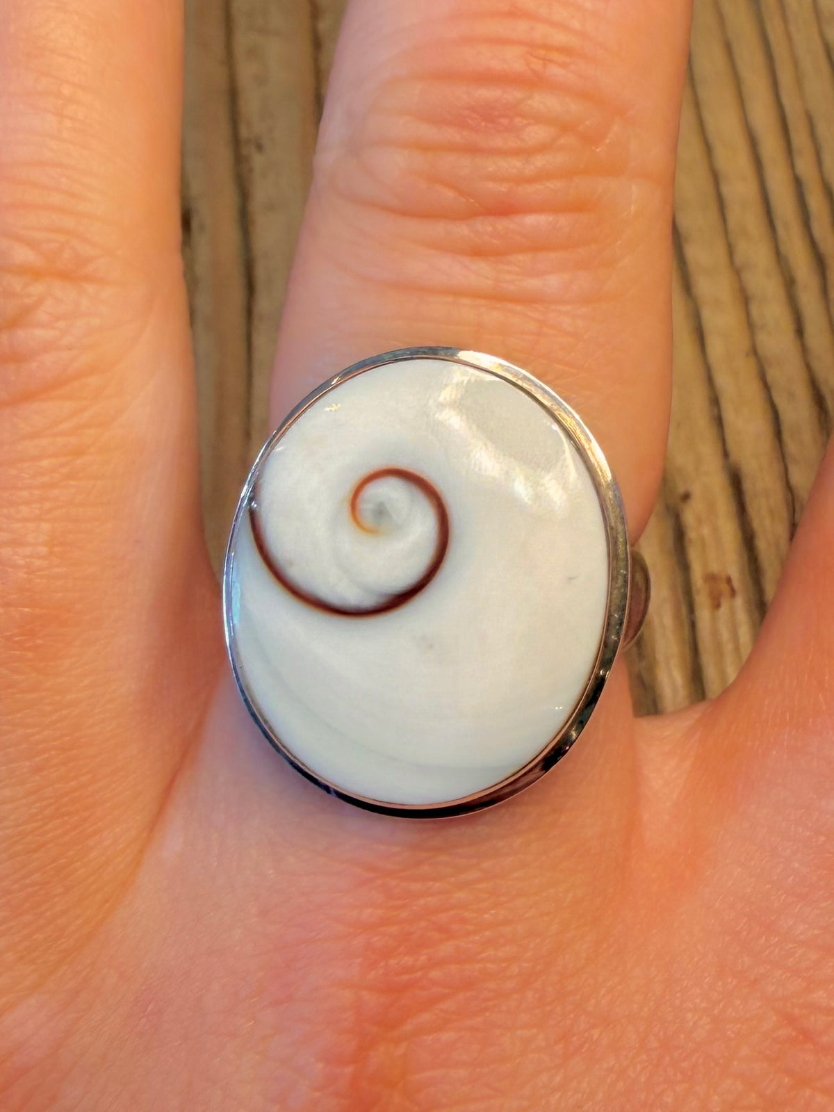 Shiva Eye Shell 925 Sterling Silver Size R Ring