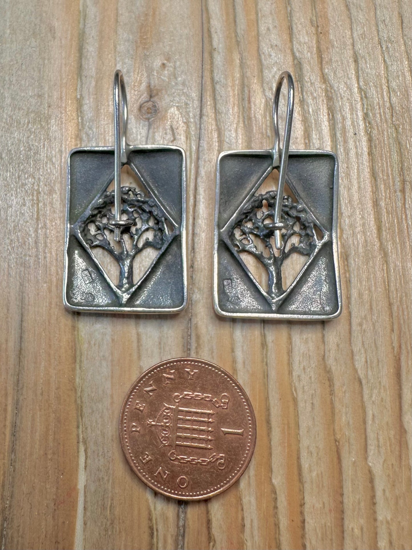 Vintage Tree of Life Abstract Polish 925 Sterling Silver Earrings