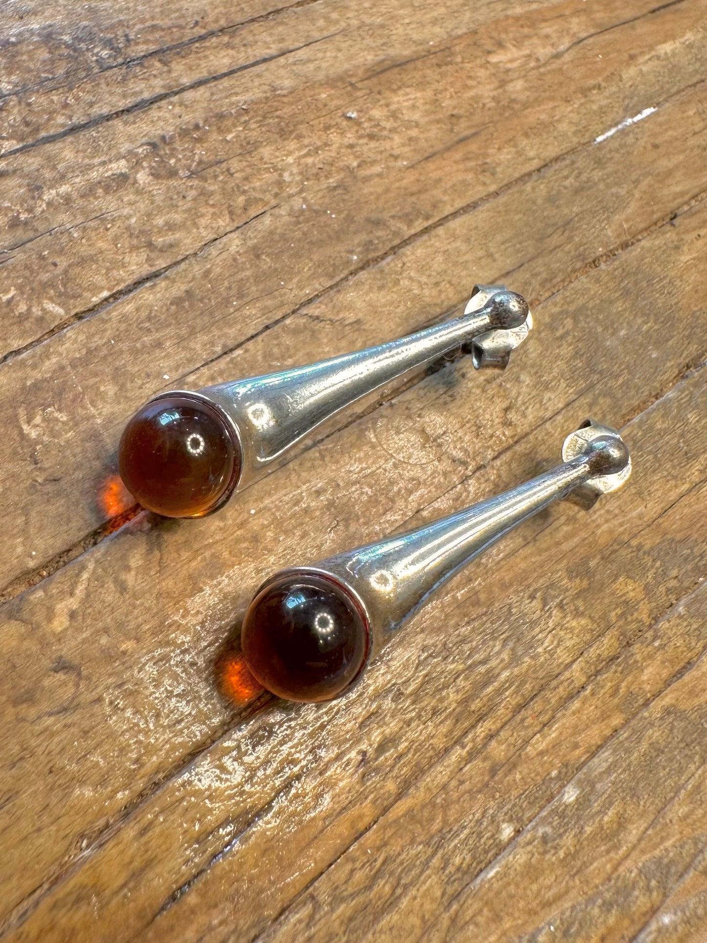 Modernist Amber 925 Sterling Silver Earrings