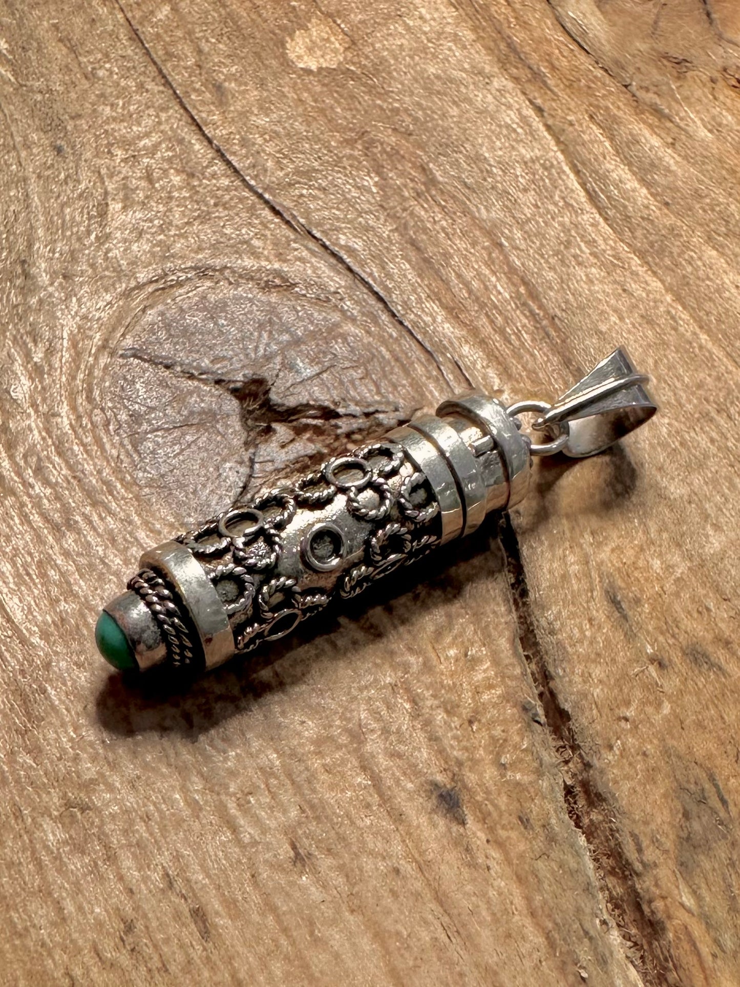 Modern Prayer Cylinder Box Turquoise 925 Silver Pendant