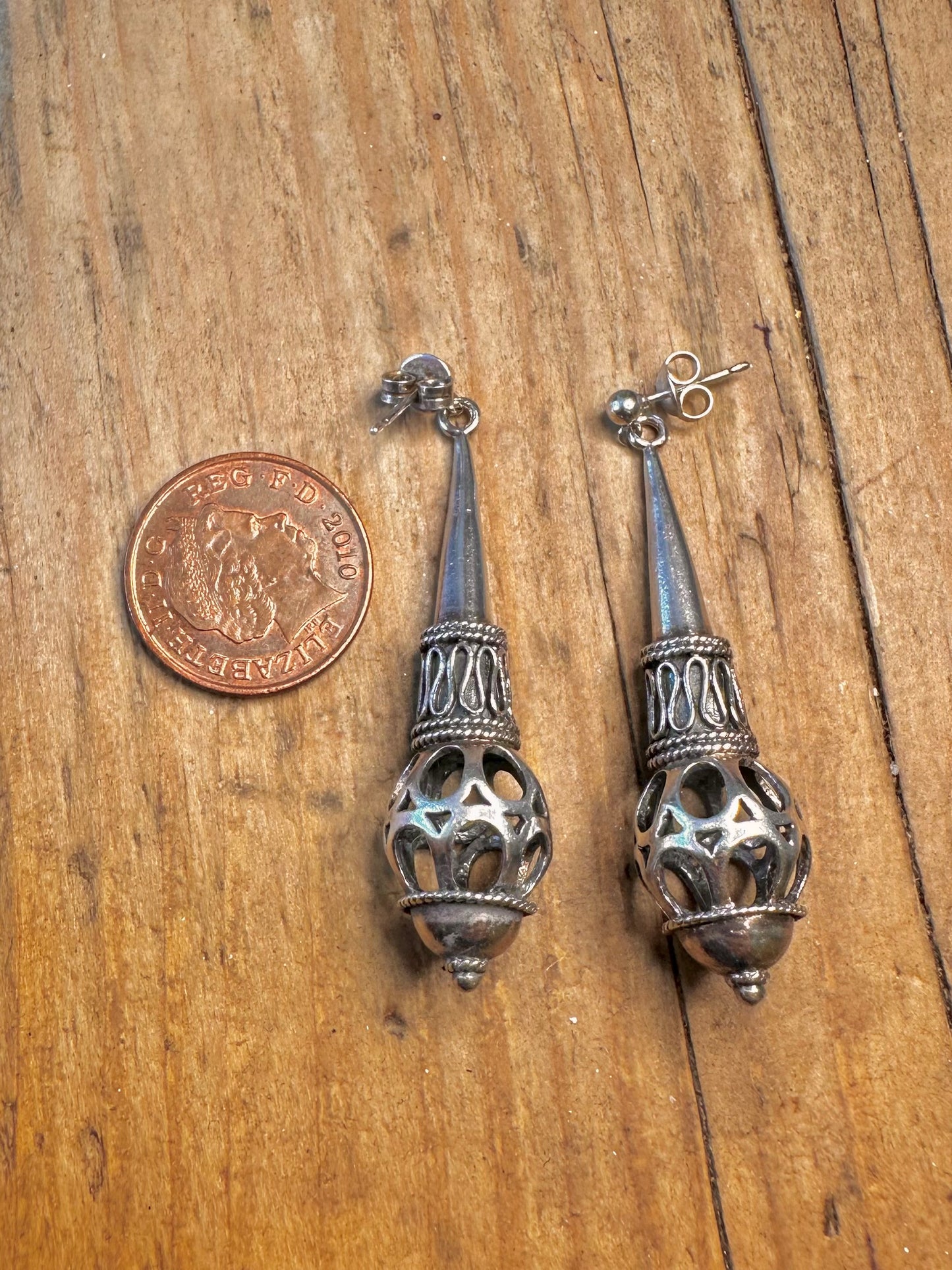 Ornate Bali Style Filigree Long Dangle 925 Sterling Silver Earrings