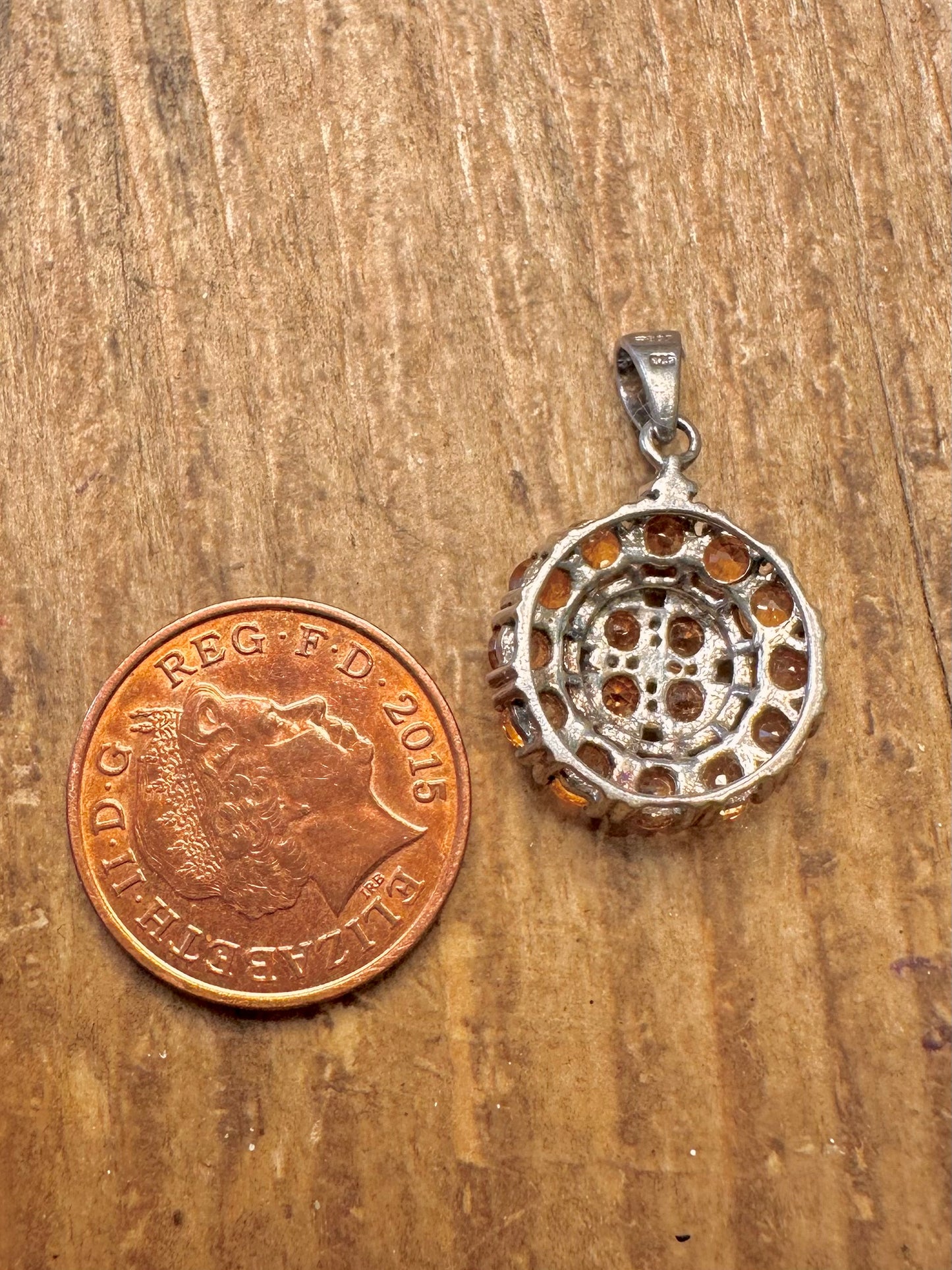 Orange Stone Cluster 925 Sterling Silver Pendant