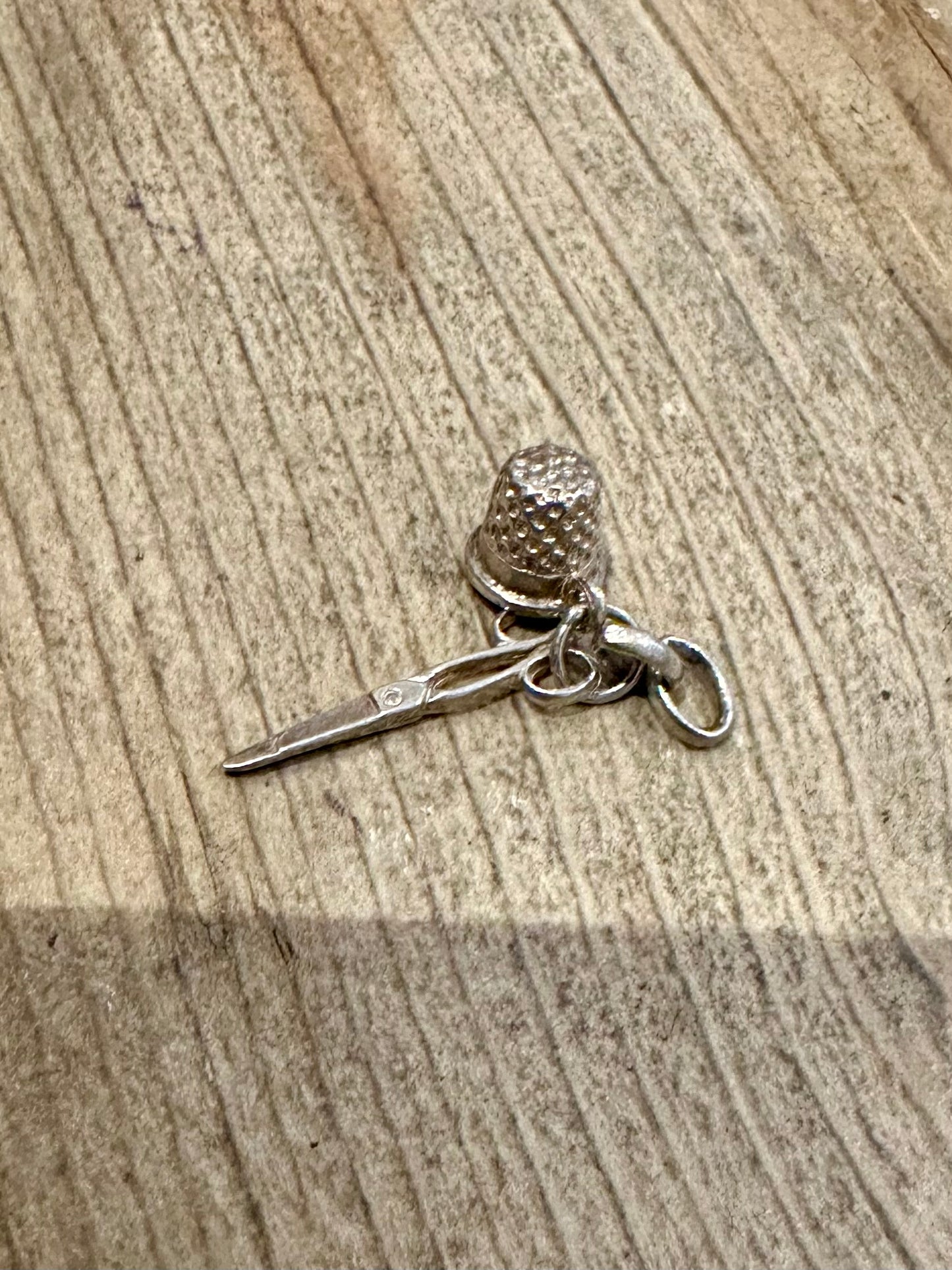 Vintage Scissors and Thimble 925 Silver Charm Pendant