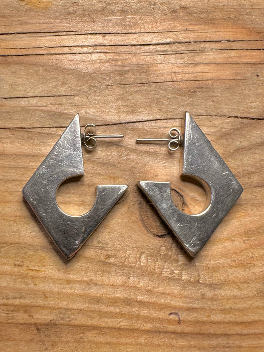 Abstract Modernist Chunky Shaped 925 Sterling Silver Earrings