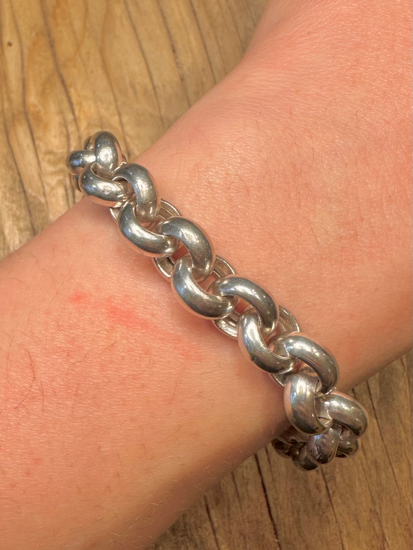 Vintage Chunky Belcher Chain 925 Sterling Silver 8.5 inch Bracelet
