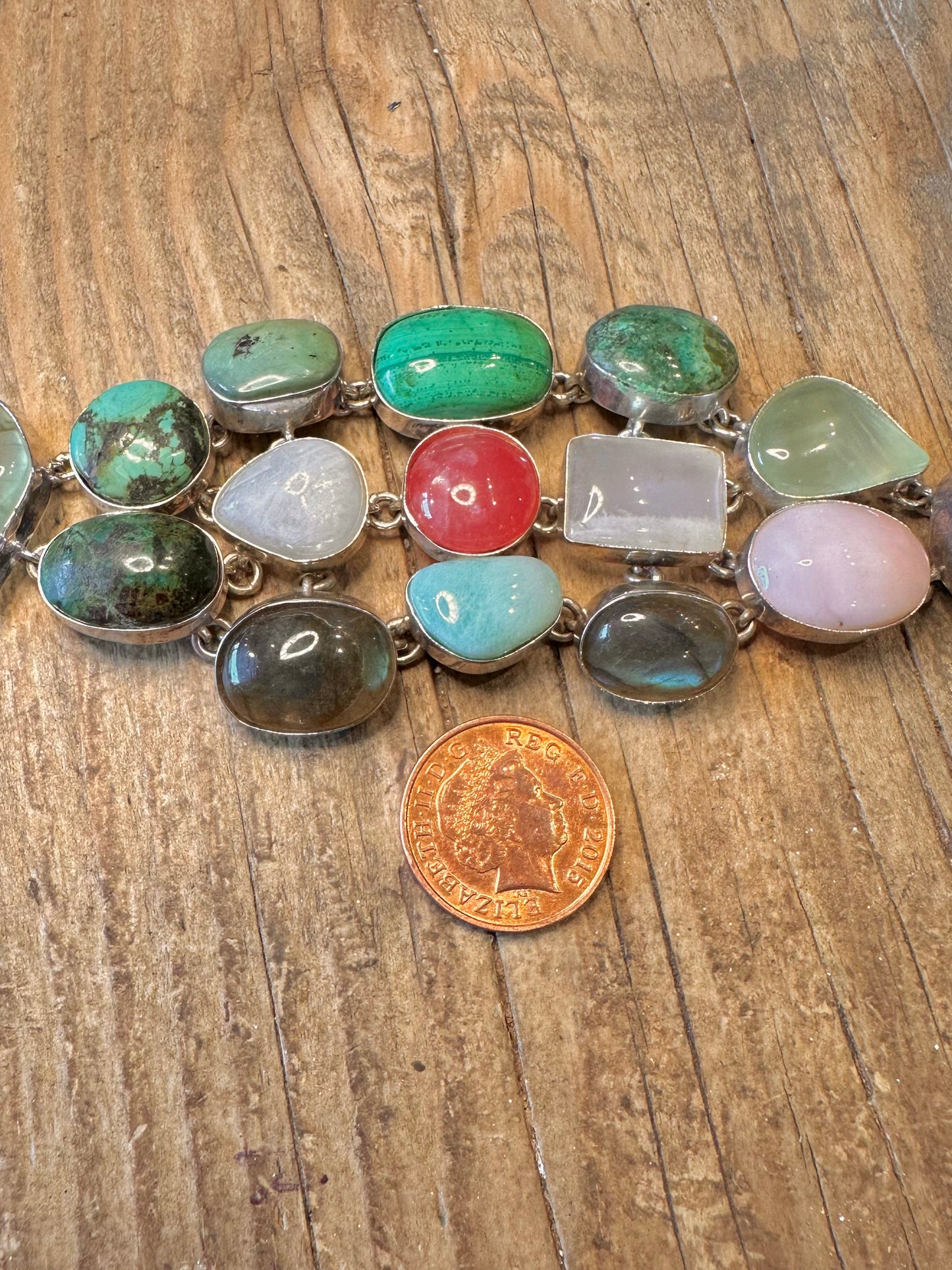 Multi Gemstone Chunky T Bar Clasp 6 to 7.5 inch Bracelet