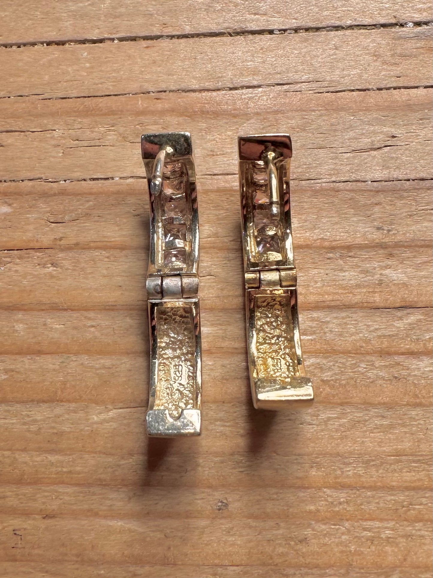 Modern Pink CZ Chunky Hoops Gold on 925 Silver Earrings