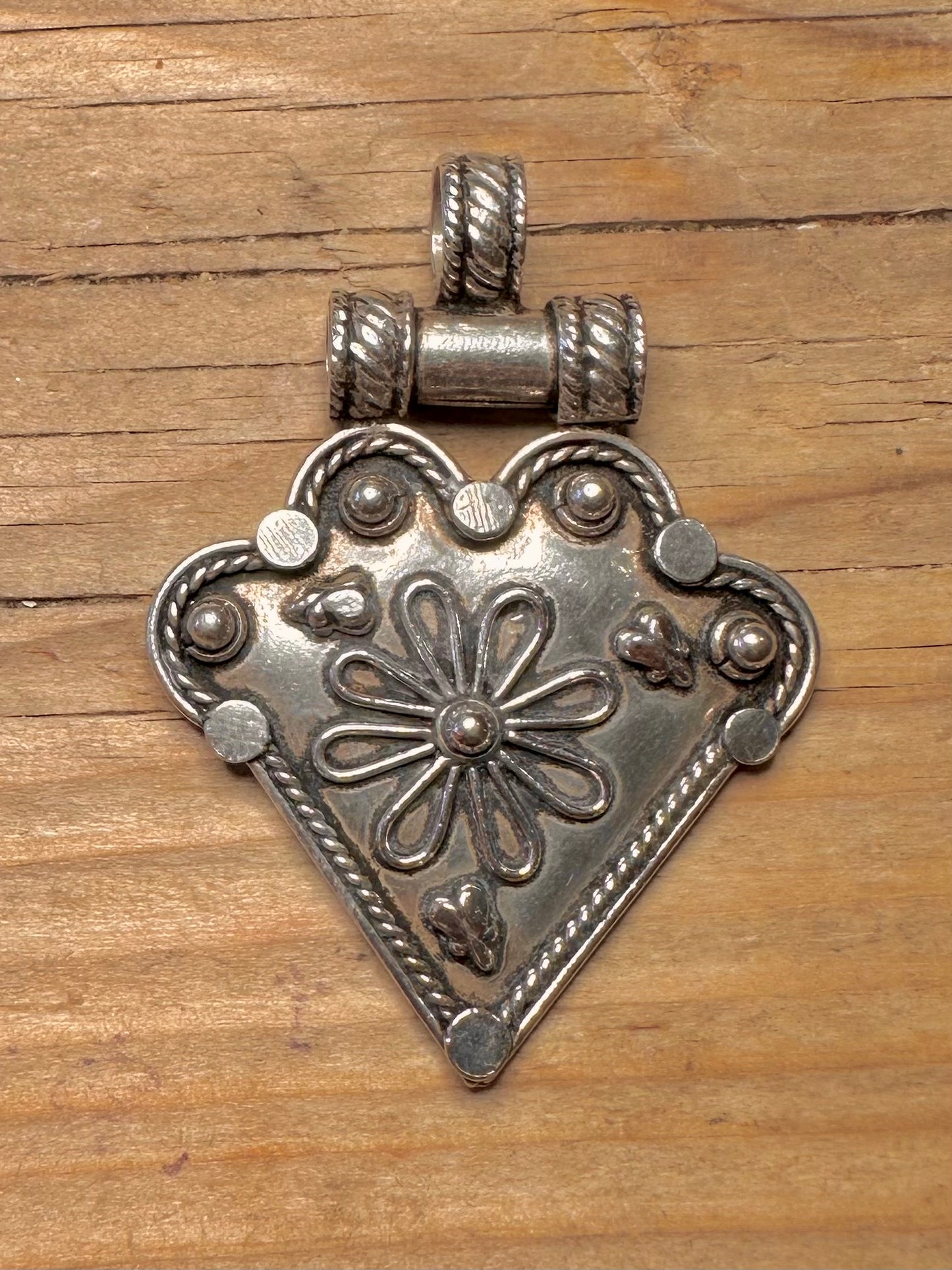 Vintage Tribal Triangle Floral 925 Sterling Silver Earrings