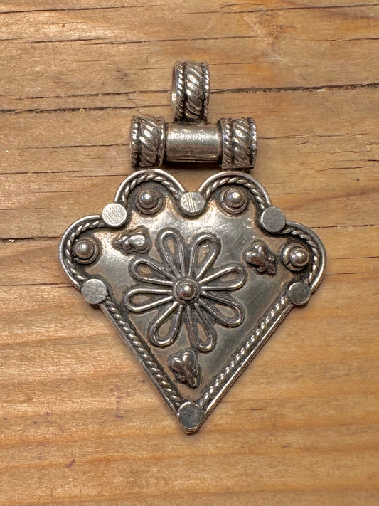 Vintage Tribal Triangle Floral 925 Sterling Silver Earrings