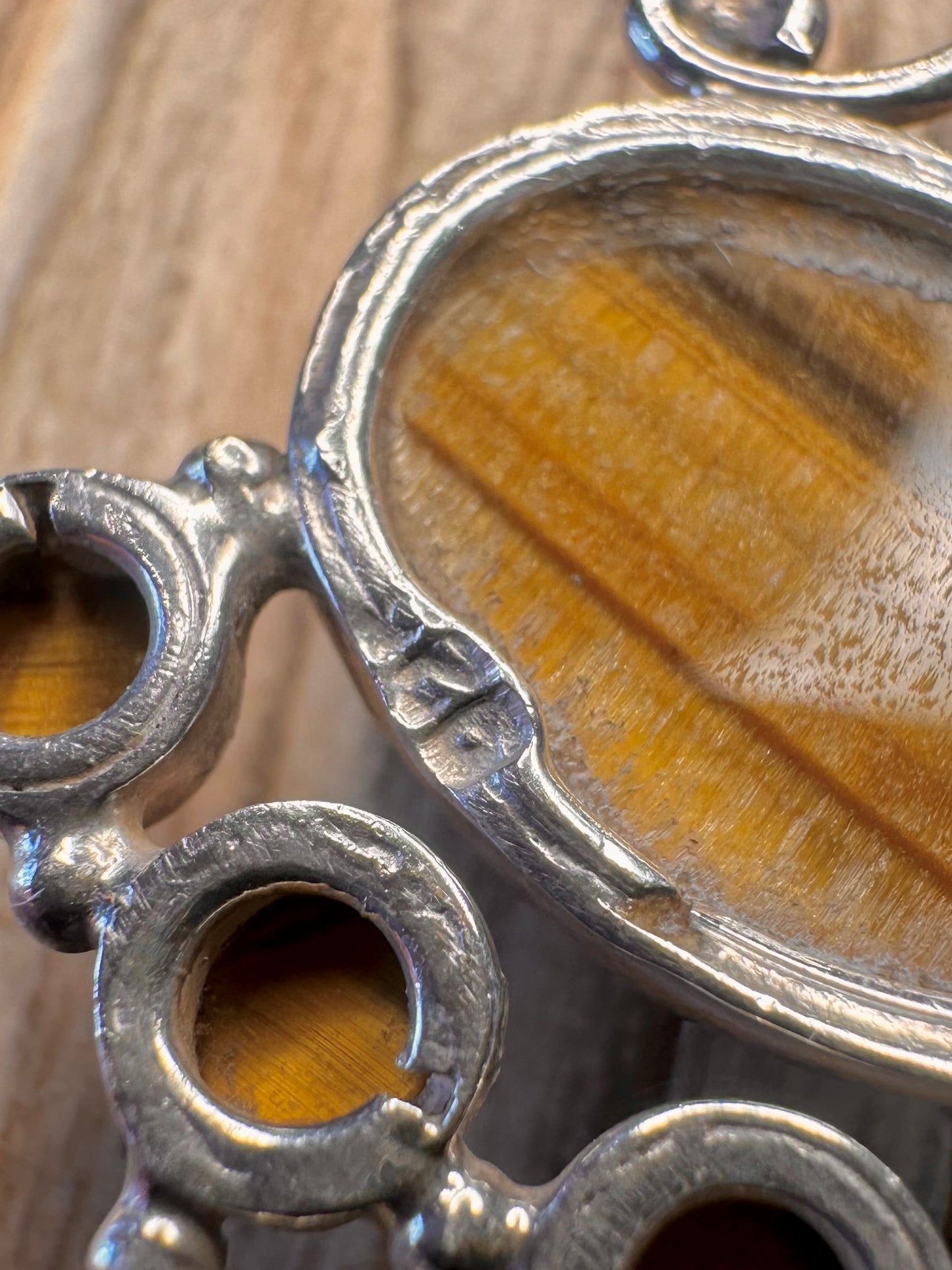 Vintage Tigers Eye Boho Style 925 Sterling Silver Pendant