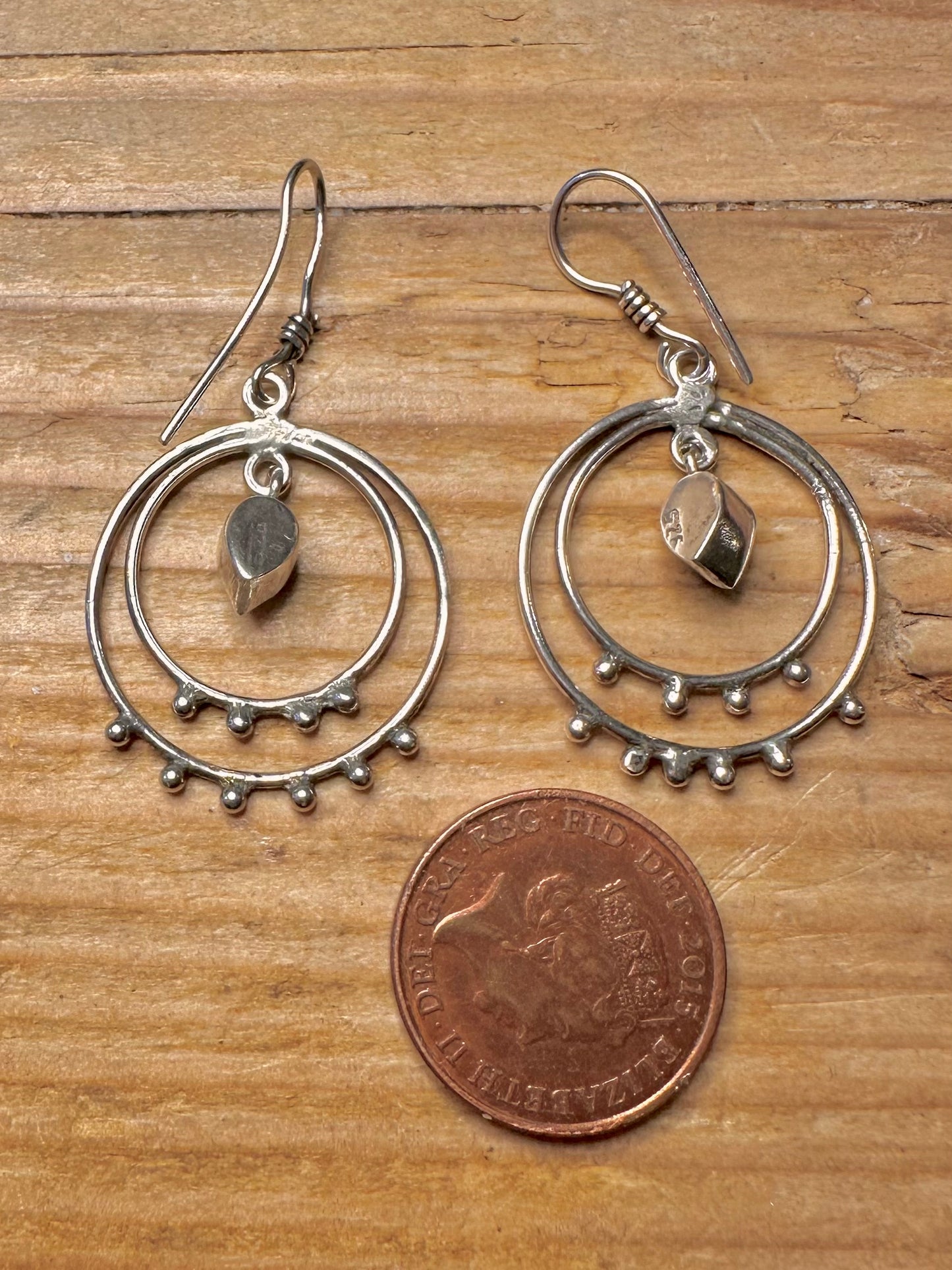 Vintage Garnet Tribal Circle 925 Sterling Silver Earrings