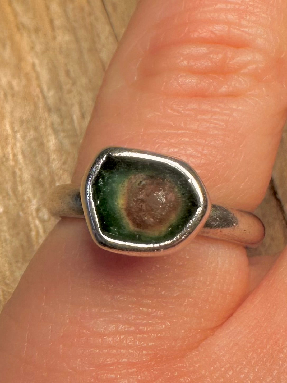 Abstract 1996 Watermelon Tourmaline 925 Sterling Silver Size K1/2 Ring