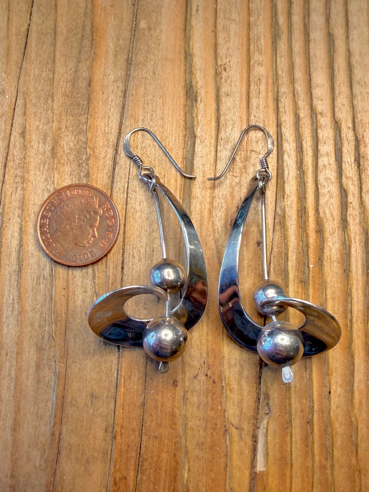 Modernist Swirl Ball 925 Sterling Silver Earrings