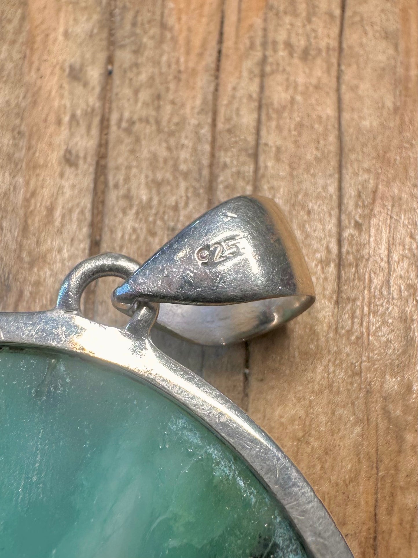 Vintage Large Blue Chrysoprase 925 Sterling Silver Pendant