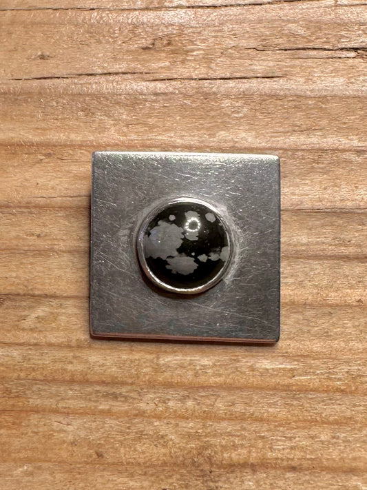 Abstract Square Snowflake Obsidian 925 Sterling Silver Pendant