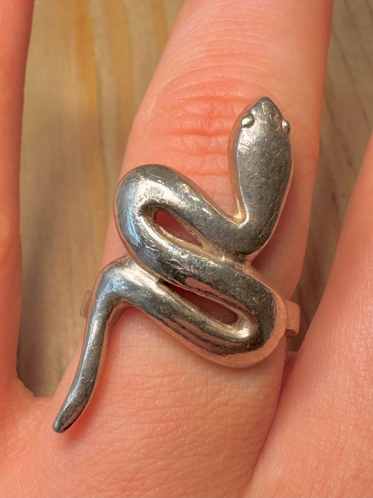 Vintage Chunky Snake 925 Sterling Silver Size R Ring