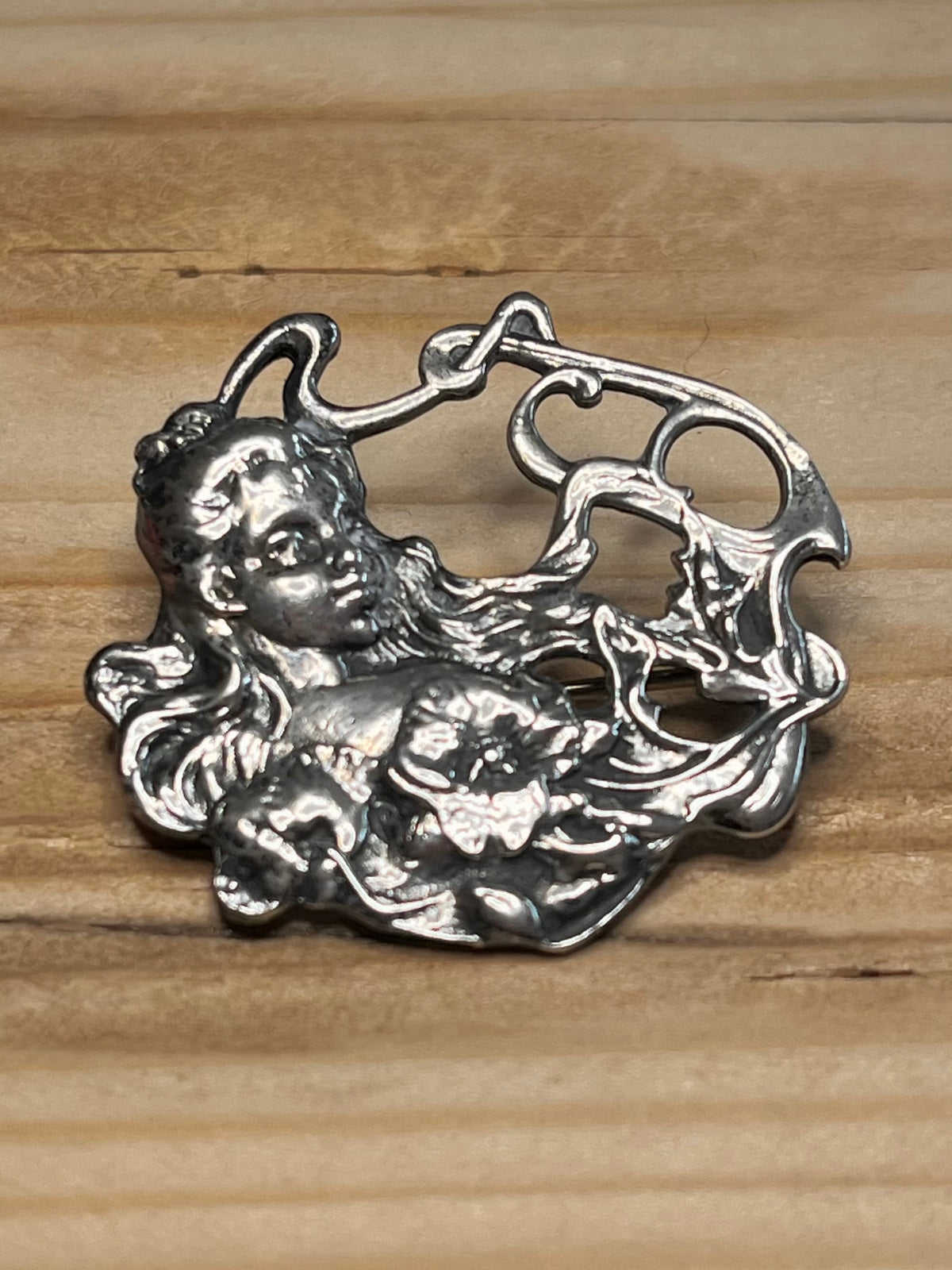 Art Nouveau Flower Girl Birmingham 925 Sterling Silver Brooch