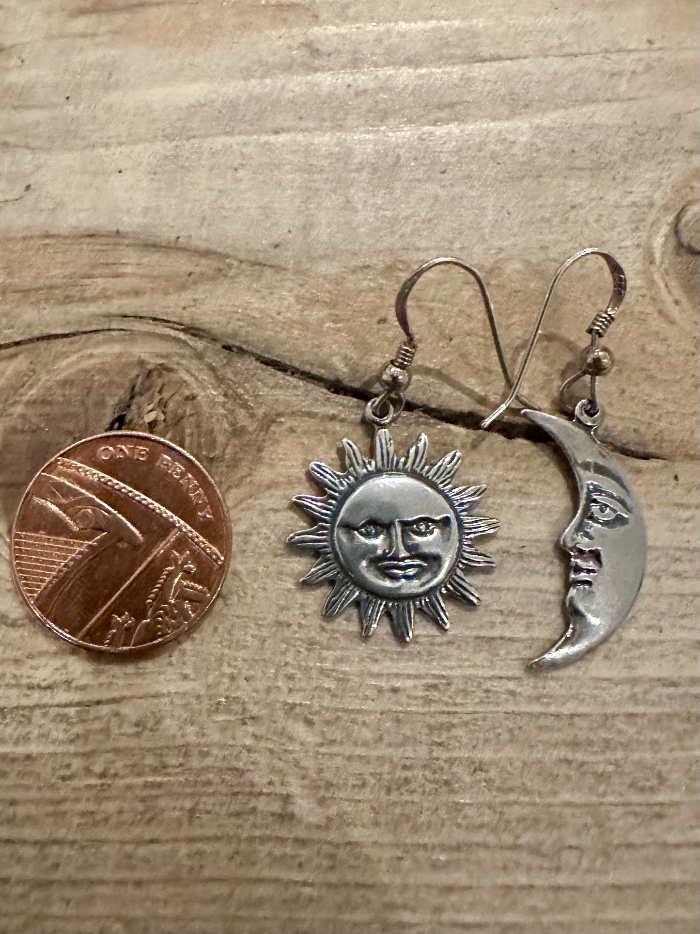 Vintage Sun and Moon 925 Silver Earrings