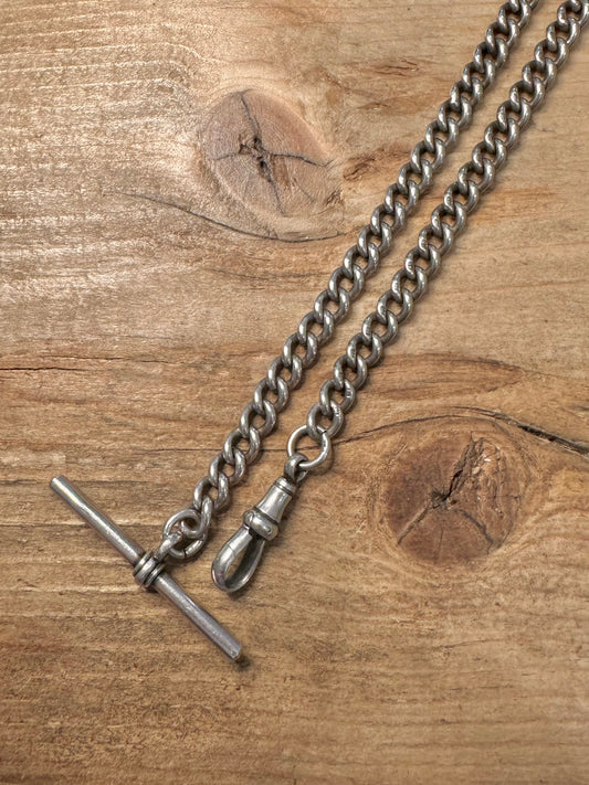 Vintage 1916 Albert Chain T Bar 925 Silver Every Link 15.6 inch Necklace