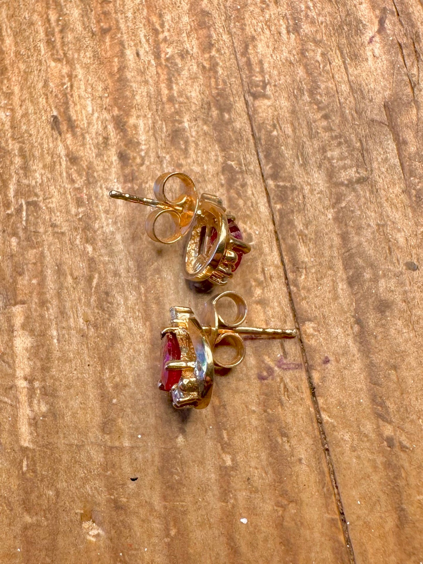 10K Gold Ruby and Diamonds Stud Earrings